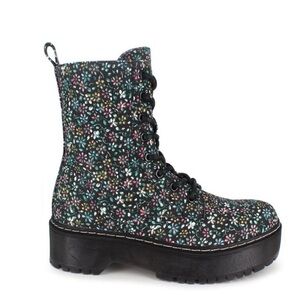 Portland Boot Company KiKi Floral Print Canvas Combat Lace Up Boots